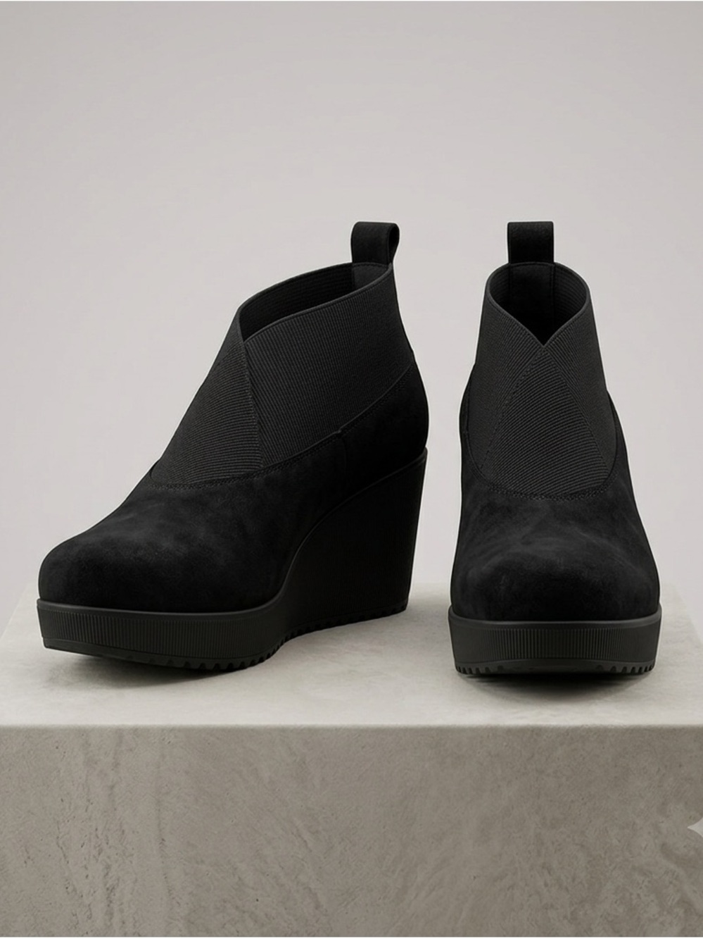 DIVARESE Black Leather Platform Wedge Slip-On Shoes (EU 36 / US 6)